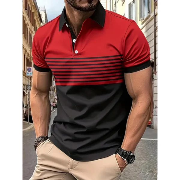 Men's fashion short -sleeved striped stamps Poloshan casual lapel POLO shirt 5