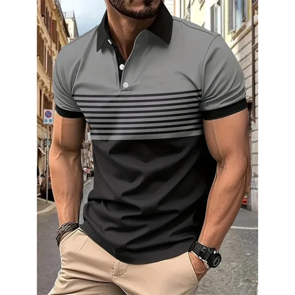 Men's fashion short -sleeved striped stamps Poloshan casual lapel POLO shirt 3