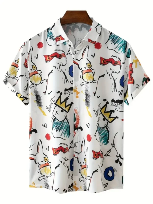 Men's Shirt Tops, Cute Graffiti Print, Lapel Bowling Shirt Short Sleeve Casual Summer Hawaiian Shirt Single Breasted Shirt Daily 1