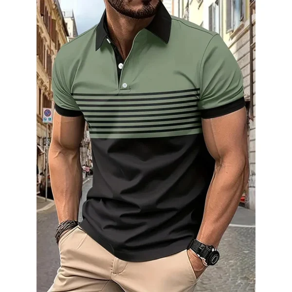 Men's fashion short -sleeved striped stamps Poloshan casual lapel POLO shirt 2