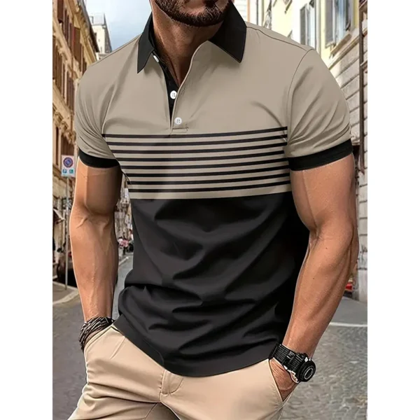 Men's fashion short -sleeved striped stamps Poloshan casual lapel POLO shirt 4